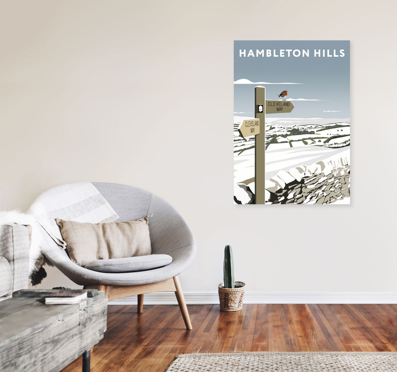 Hambleton Hills In Snow Portrait by Richard O'Neill A1 Black Frame