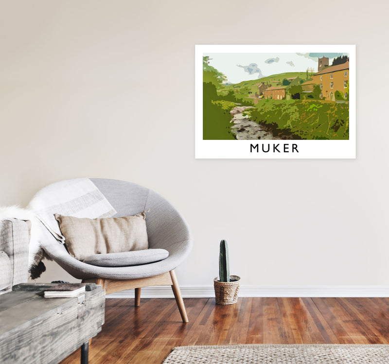 Muker Travel Art Print by Richard O'Neill, Framed Wall Art A1 Black Frame