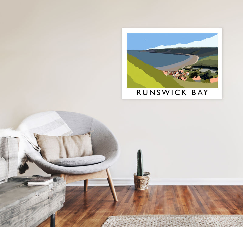 Runswick Bay Travel Art Print by Richard O'Neill, Framed Wall Art A1 Black Frame