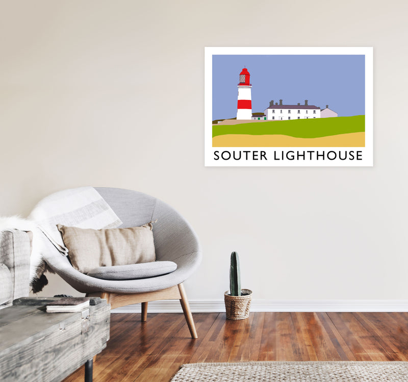 Souter Lighthouse Travel Art Print by Richard O'Neill, Framed Wall Art A1 Black Frame