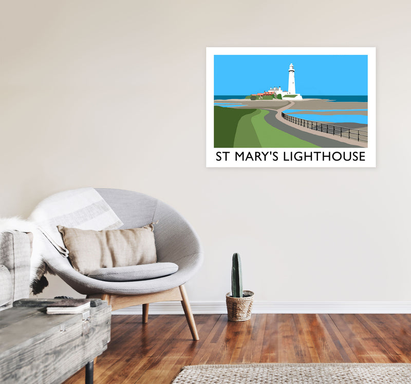 St Mary's Lighthouse Travel Art Print by Richard O'Neill A1 Black Frame