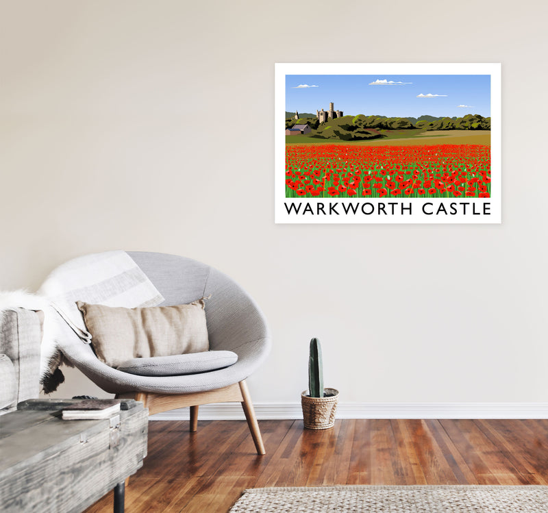 Warkworth Castle Travel Art Print by Richard O'Neill, Framed Wall Art A1 Black Frame