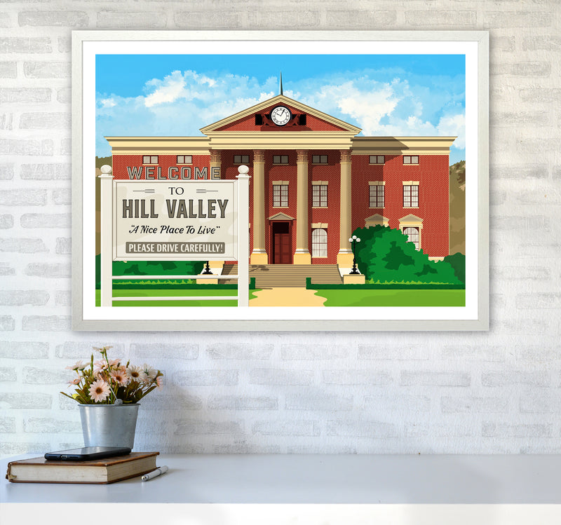 Hill Valley 1955 Revised Art Print by Richard O'Neill A1 Oak Frame