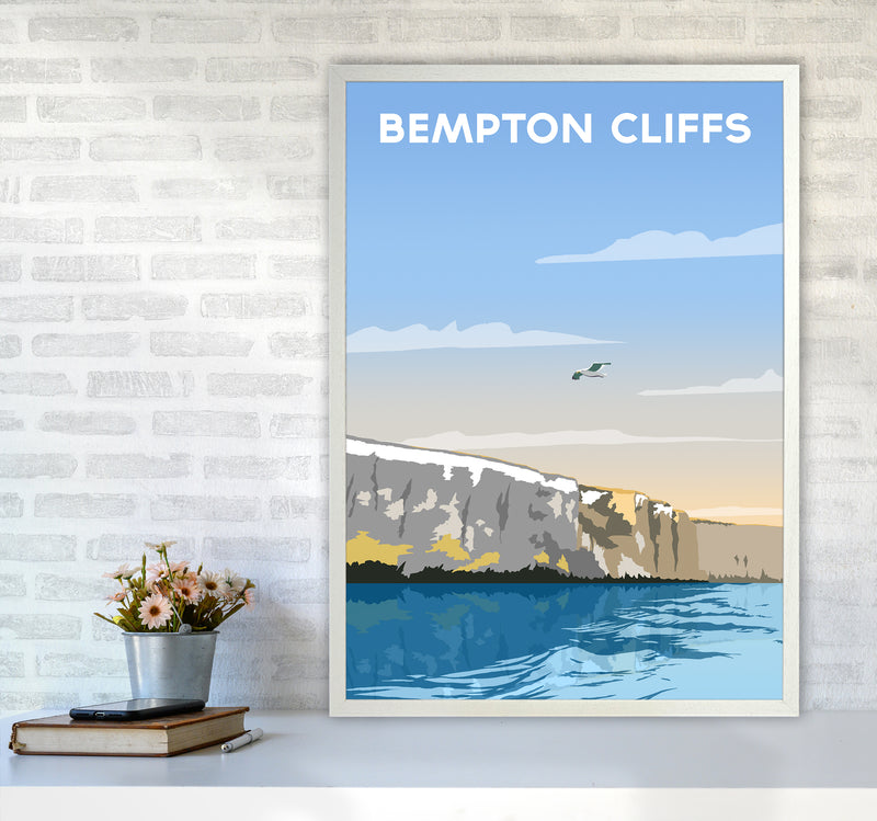 Bempton Cliffs portrait Travel Art Print by Richard O'Neill A1 Oak Frame