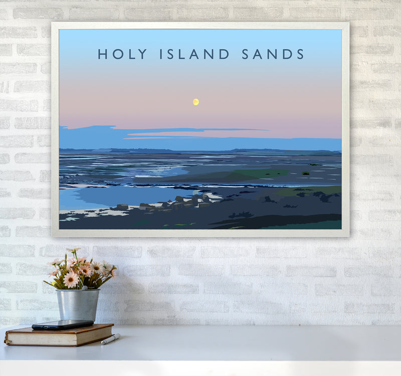 Holy Island Sands Travel Art Print by Richard O'Neill A1 Oak Frame