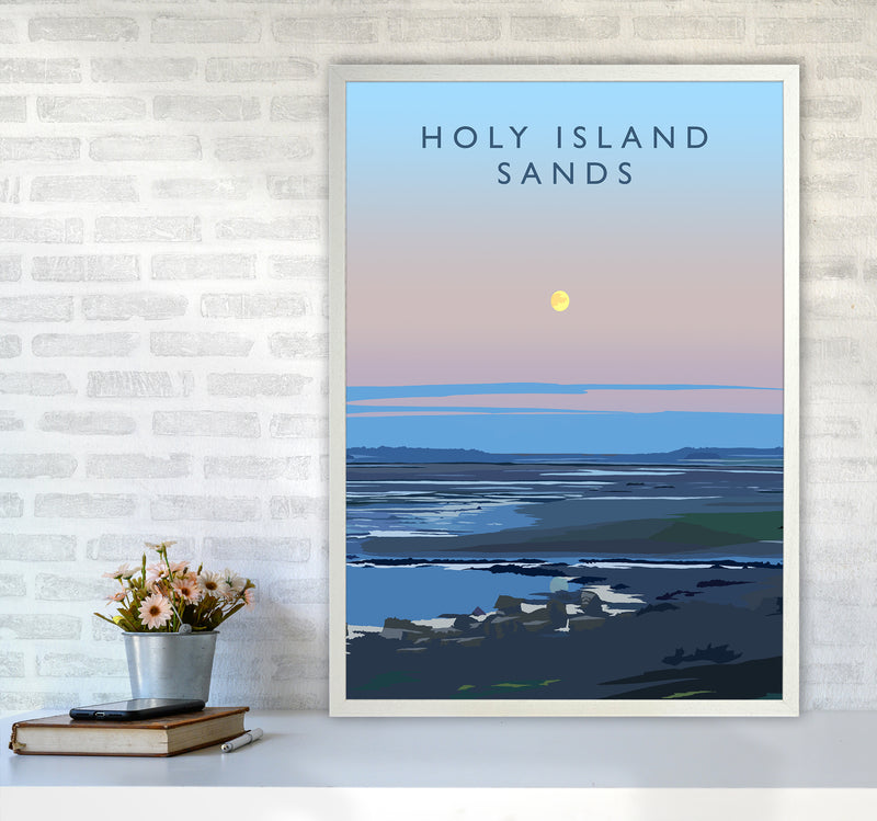 Holy Island Sands portrait Travel Art Print by Richard O'Neill A1 Oak Frame