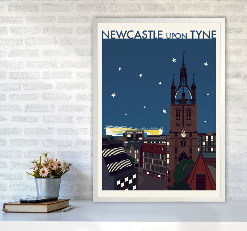 Newcastle upon Tyne 2 (Night) Travel Art Print by Richard O'Neill A1 Oak Frame