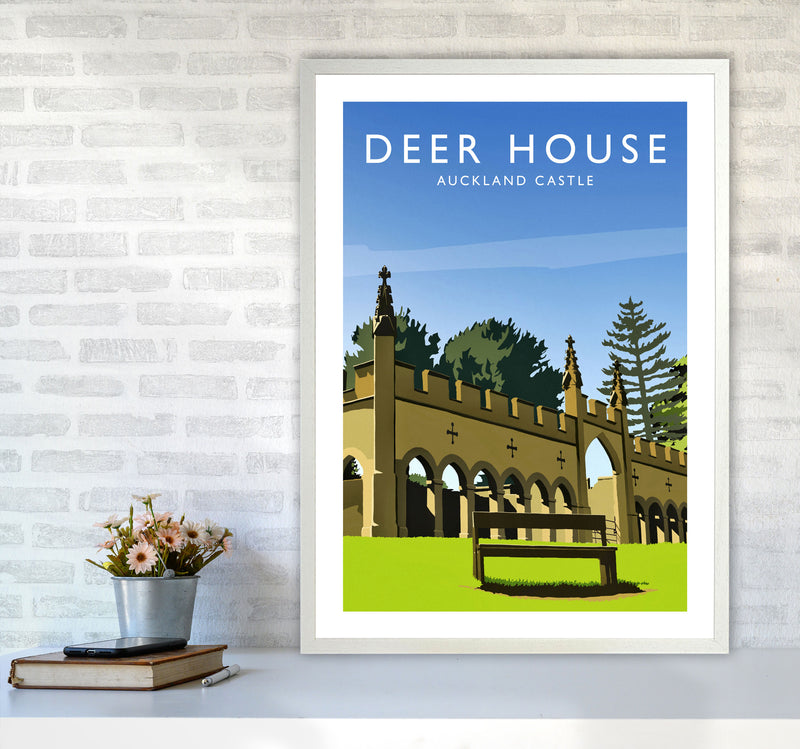 Deer House portrait Travel Art Print by Richard O'Neill A1 Oak Frame