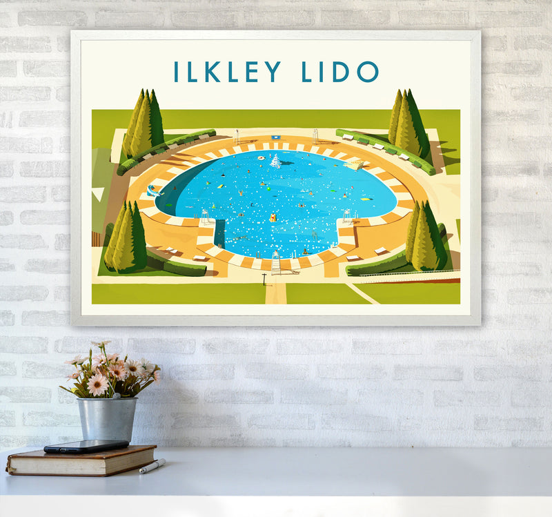 Ilkley Lido Travel Art Print by Richard O'Neill A1 Oak Frame