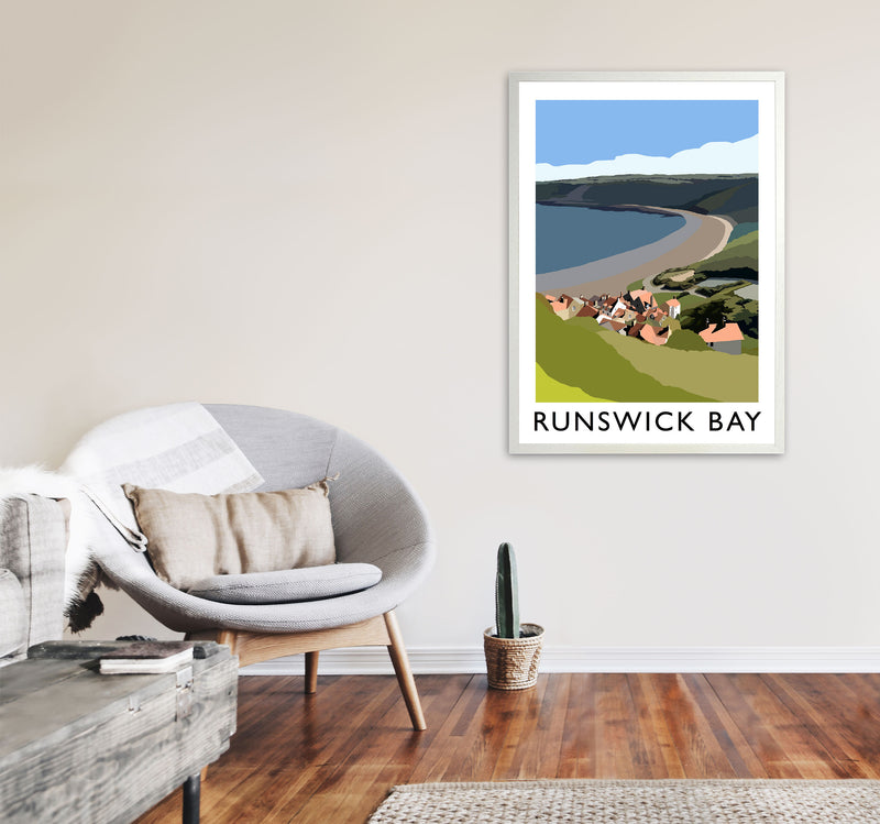 Runswick Bay Art Print by Richard O'Neill A1 Oak Frame