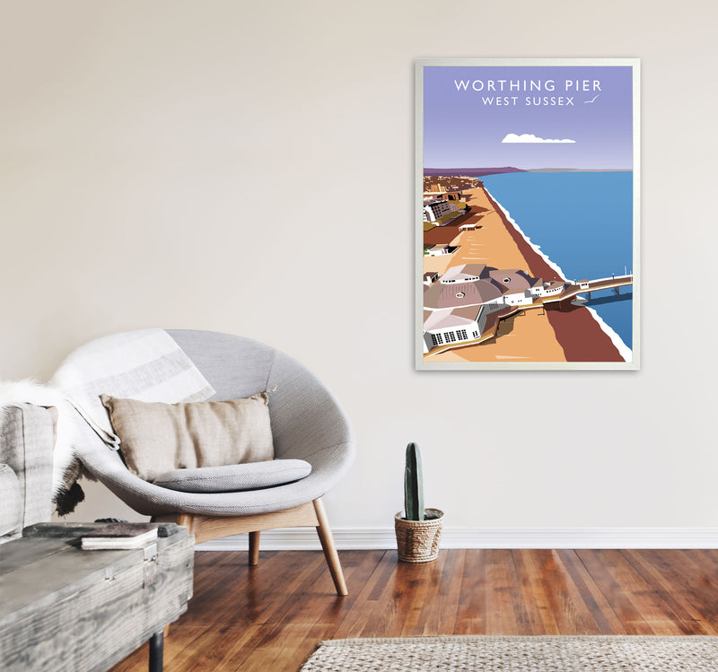 Worthing Pier West Sussex Framed Digital Art Print by Richard O'Neill A1 Oak Frame