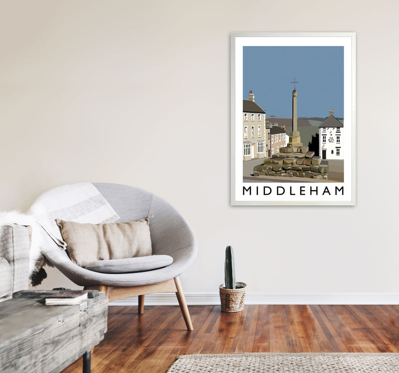 Middleham by Richard O'Neill Yorkshire Art Print, Vintage Travel Poster A1 Oak Frame