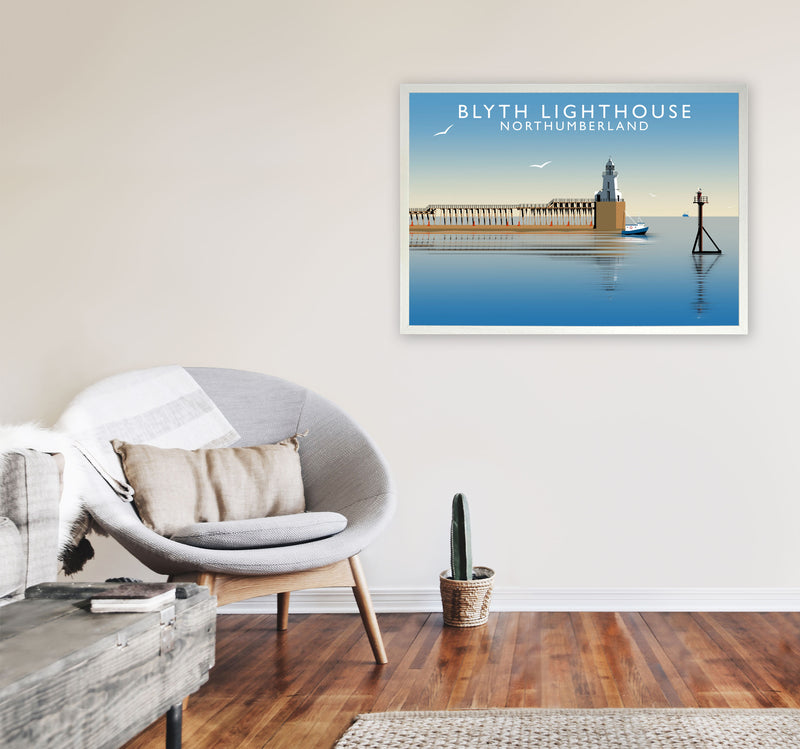 Blyth Lighthouse Northumberland Framed Digital Art Print by Richard O'Neill A1 Oak Frame