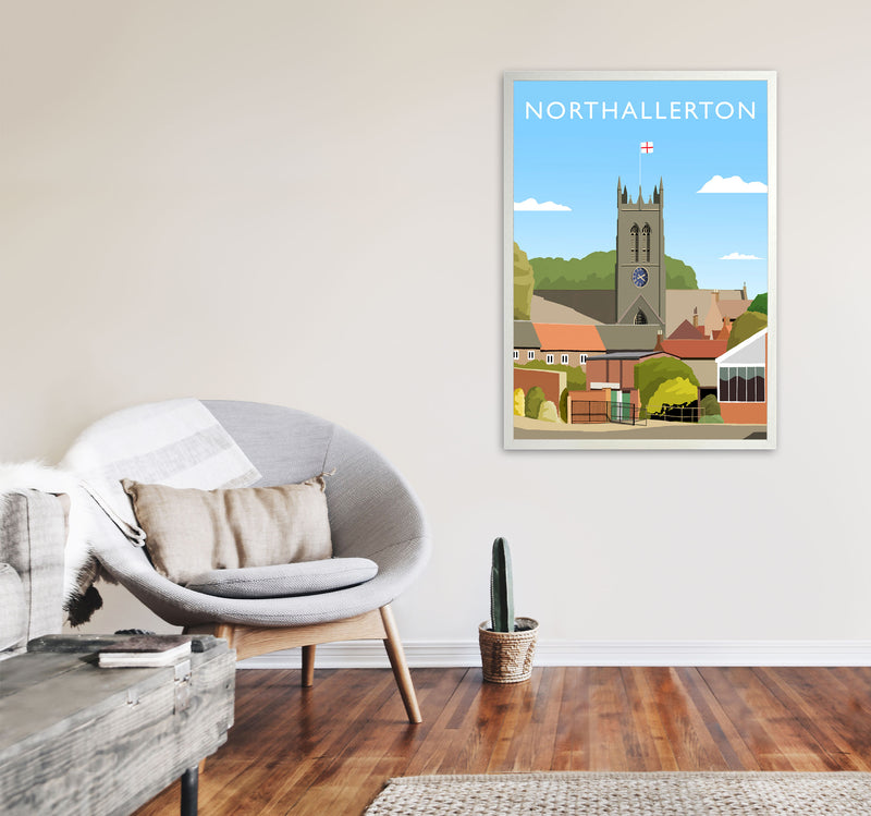 Northallerton (Portrait) by Richard O'Neill Yorkshire Art Print, Travel Poster A1 Oak Frame