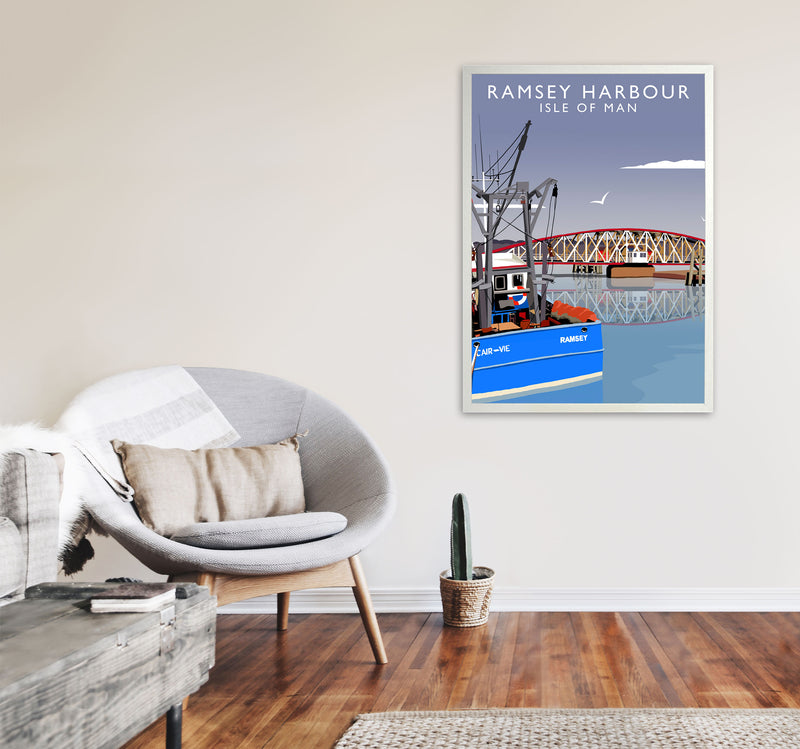 Ramsley Harbour Isle of Man Art Print by Richard O'Neill A1 Oak Frame