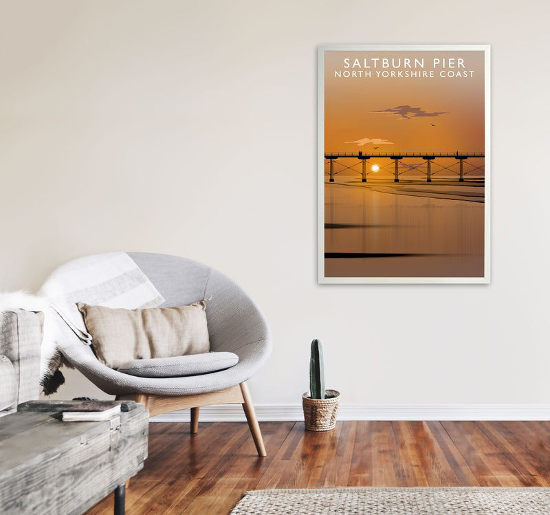 Saltburn Pier (Portrait) by Richard O'Neill Yorkshire Art Print, Travel Poster A1 Oak Frame