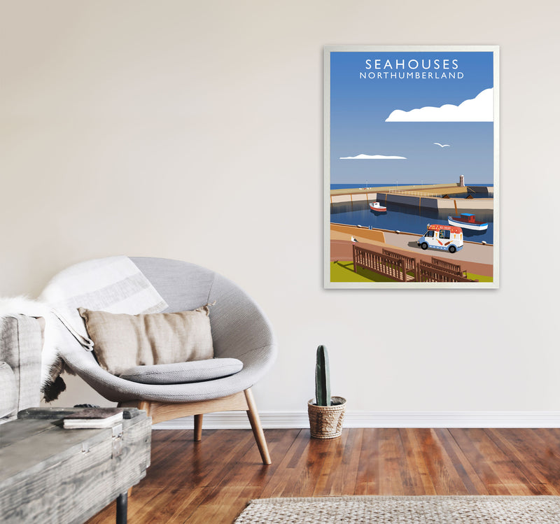 Seahouses (Portrait) by Richard O'Neill A1 Oak Frame
