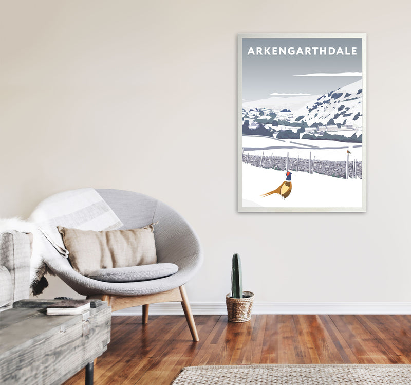Arkengarthdale In Snow Portrait by Richard O'Neill A1 Oak Frame