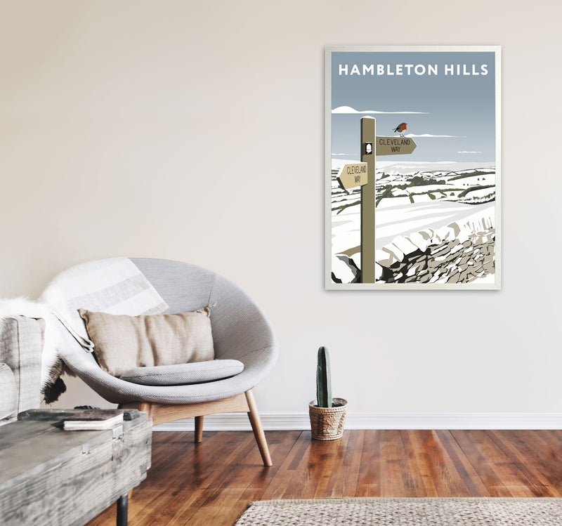 Hambleton Hills In Snow Portrait by Richard O'Neill A1 Oak Frame