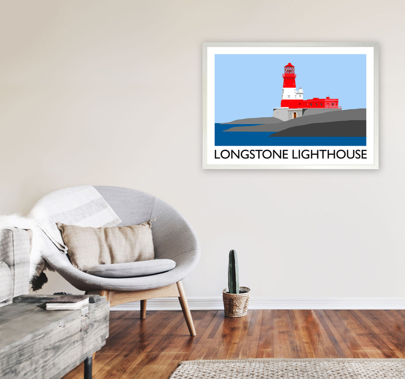 Longstone Lighthouse Travel Art Print by Richard O'Neill, Framed Wall Art A1 Oak Frame