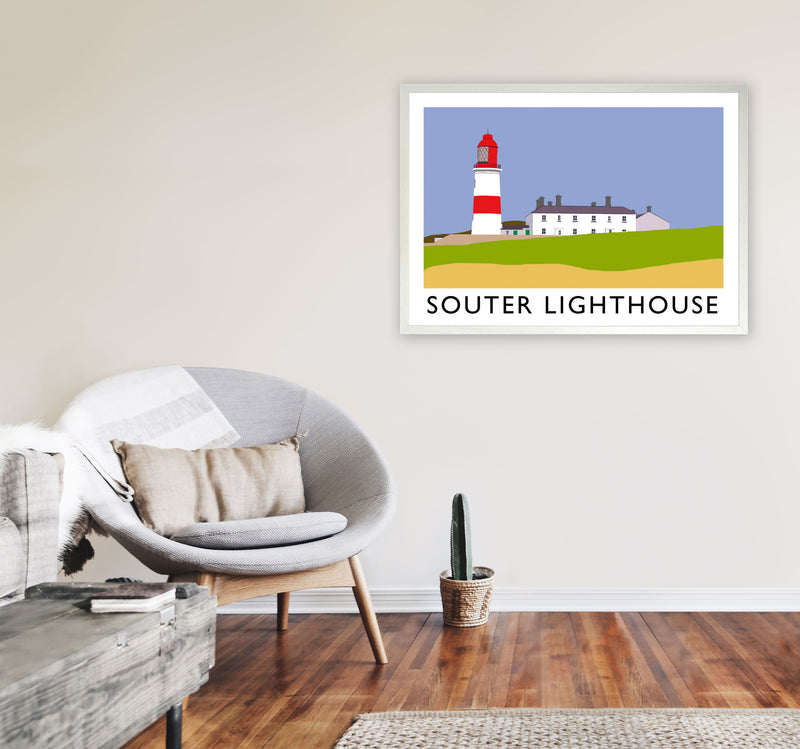 Souter Lighthouse Travel Art Print by Richard O'Neill, Framed Wall Art A1 Oak Frame