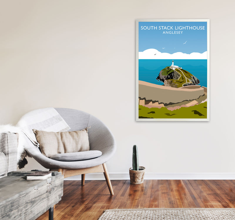 South Stack Lighthouse Anglesey Travel Art Print by Richard O'Neill A1 Oak Frame