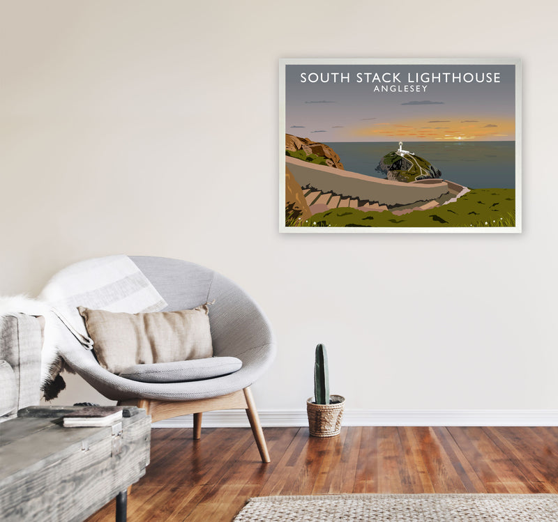 South Stack Lighthouse Anglesey Travel Art Print by Richard O'Neill A1 Oak Frame
