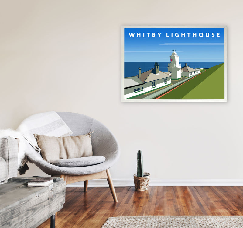 Whitby Lighthouse Digital Art Print by Richard O'Neill, Framed Wall Art A1 Oak Frame