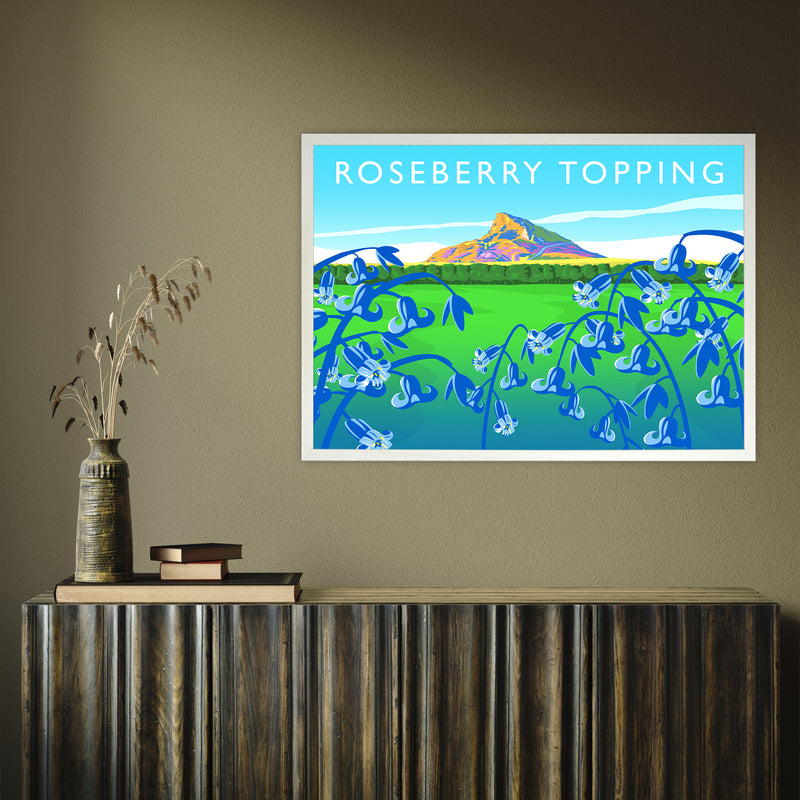 Roseberry Topping (bluebells) by Richard O'Neill A1 White Frame