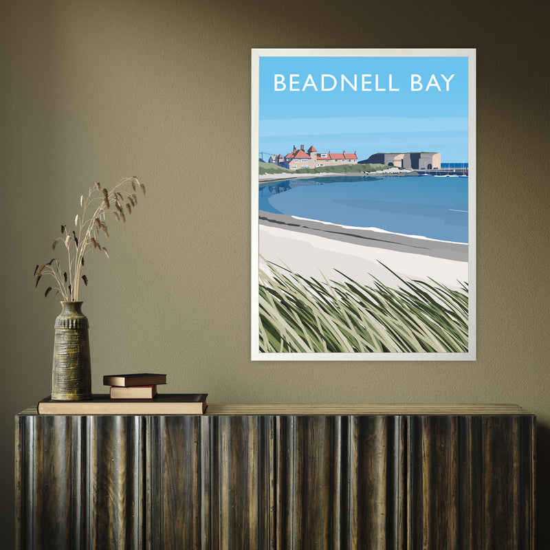 Beadnell Bay portrait by Richard O'Neill A1 White Frame