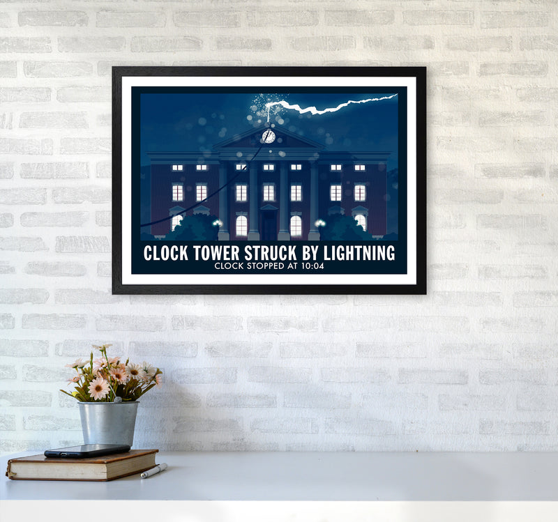 Clock Tower Struck By Lightning Art Print by Richard O'Neill A2 White Frame