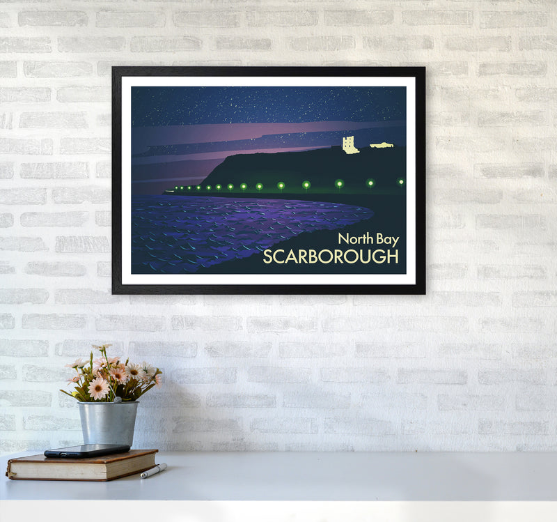 North Bay Scarborough (Night) Art Print by Richard O'Neill A2 White Frame