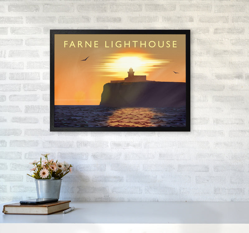 Farne Lighthouse Travel Art Print by Richard O'Neill A2 White Frame