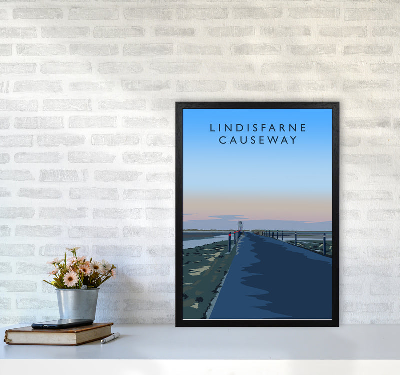 Lindisfarne Causeway portrait Travel Art Print by Richard O'Neill A2 White Frame