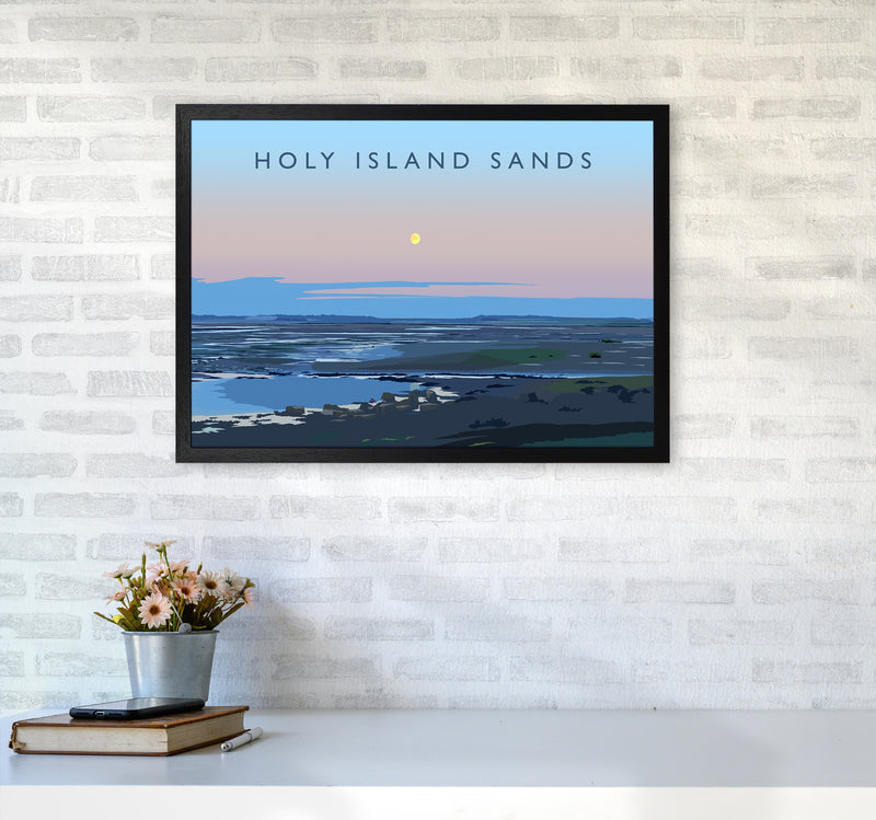 Holy Island Sands Travel Art Print by Richard O'Neill A2 White Frame