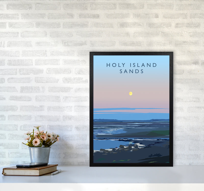 Holy Island Sands portrait Travel Art Print by Richard O'Neill A2 White Frame