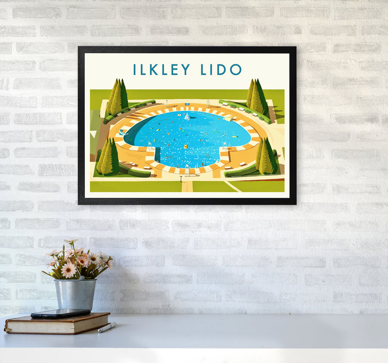 Ilkley Lido Travel Art Print by Richard O'Neill A2 White Frame