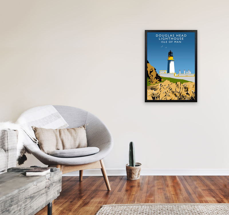 Douglas Head Lighthouse Isle of Man Framed Art Print by Richard O'Neill A2 White Frame