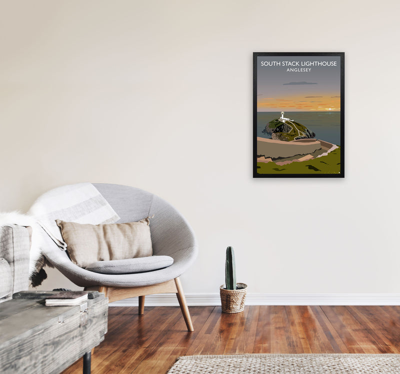 South Stack Lighthouse Anglesey Framed Digital Art Print by Richard O'Neill A2 White Frame
