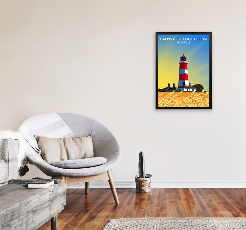 Happisburgh Lighthouse Norfolk Art Print by Richard O'Neill A2 White Frame