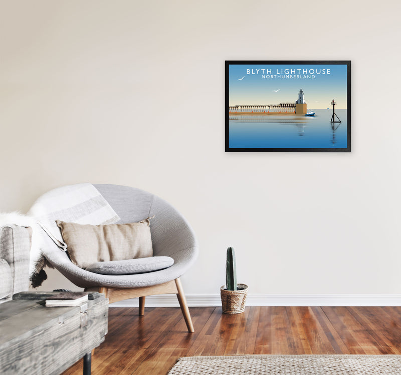 Blyth Lighthouse Northumberland Framed Digital Art Print by Richard O'Neill A2 White Frame
