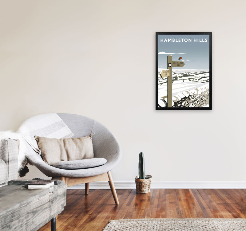 Hambleton Hills In Snow Portrait by Richard O'Neill A2 White Frame