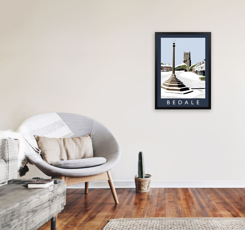 Bedale In Snow Portrait by Richard O'Neill A2 White Frame