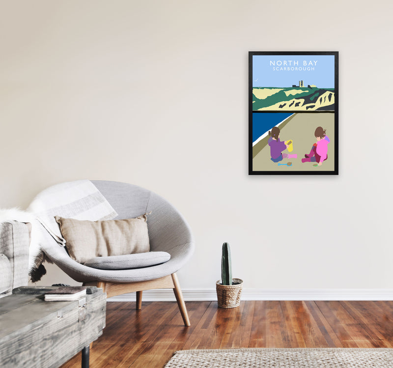 North Bay Scarborough Travel Art Print by Richard O'Neill, Framed Wall Art A2 White Frame