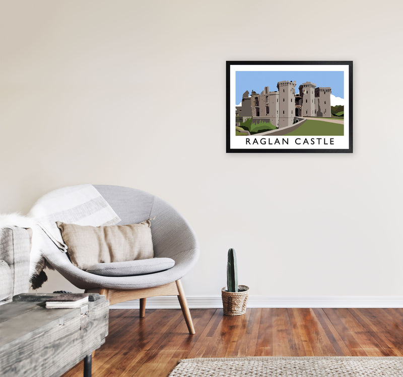 Raglan Castle Travel Art Print by Richard O'Neill, Framed Wall Art A2 White Frame