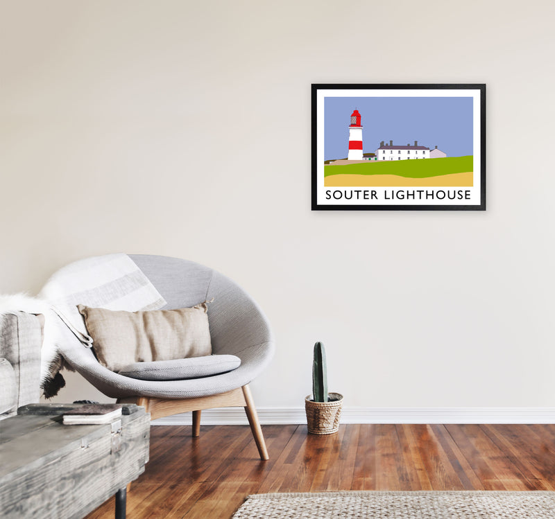 Souter Lighthouse Travel Art Print by Richard O'Neill, Framed Wall Art A2 White Frame