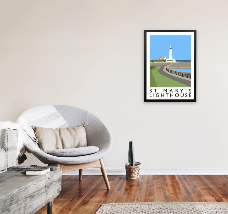 St Mary's Lighthouse Travel Art Print by Richard O'Neill A2 White Frame