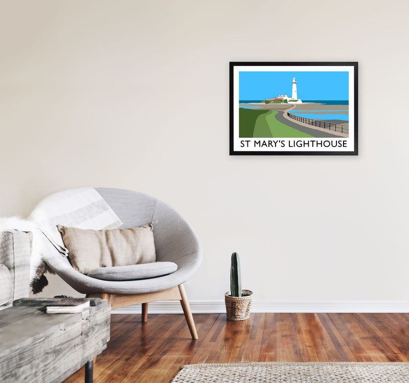 St Mary's Lighthouse Travel Art Print by Richard O'Neill A2 White Frame