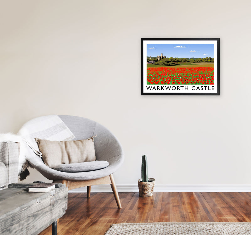 Warkworth Castle Travel Art Print by Richard O'Neill, Framed Wall Art A2 White Frame