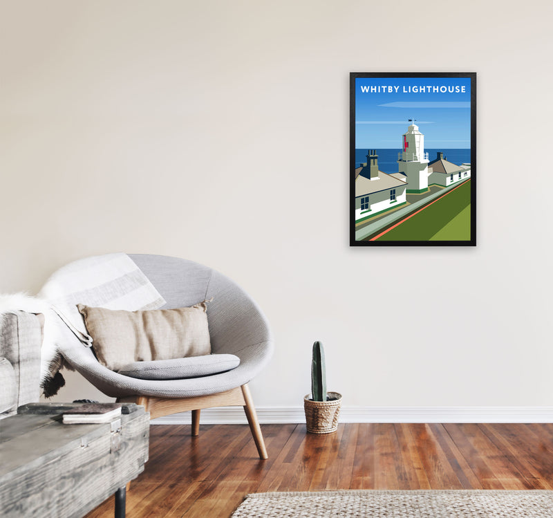 Whitby Lighthouse Travel Art Print by Richard O'Neill, Framed Wall Art A2 White Frame